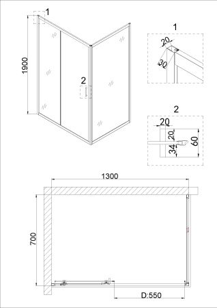 Душевая боковая стенка Niagara Nova NG-A70B 70x190