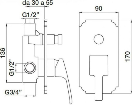 Смеситель для душа Cezares Olimp OLIMP-VDIM-01-L с внутренней частью