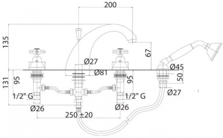 Смеситель для ванны Cezares Lord LORD-BVD-03/24-Bi с донным клапаном