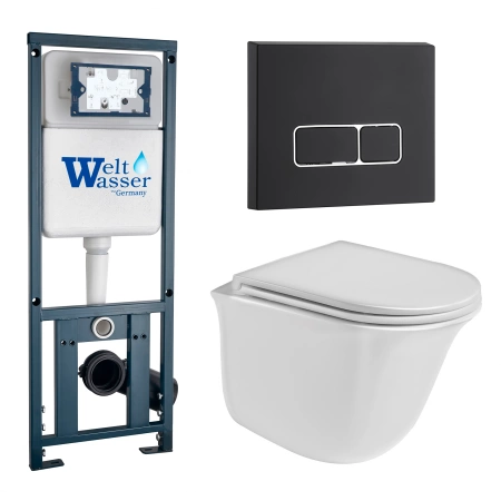 Комплект Weltwasser 10000011129 подвесной унитаз Telbach 004 GL-WT + инсталляция Marberg 410 + кнопка MAR 410 SE MT-BL
