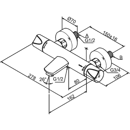 Смеситель для ванны Damixa Slate 575027400 с термостатом Хром